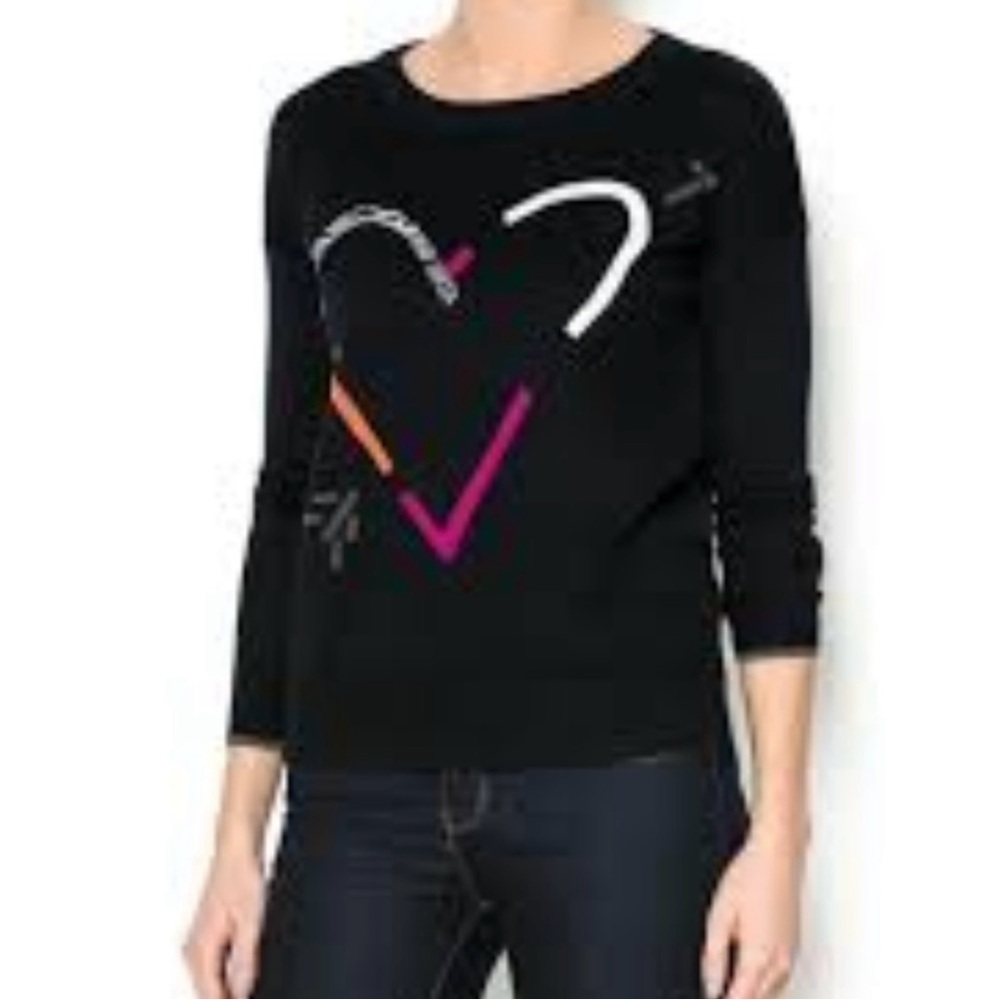 Price Firm Lisa Todd Black Heart Sweater with Colorful Heart Abstract Design, XS